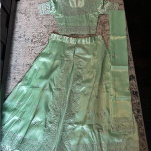 Elegant pastel Green Embroidered Lehenga Set